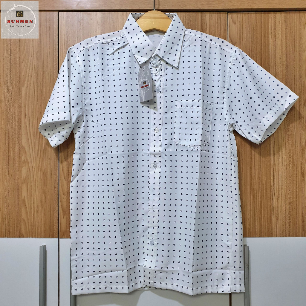 Áo sơ mi nam ngắn tay trung niên SUNMEN vải lụa co giãn mềm bề mặt mịn siêu form rộng classic