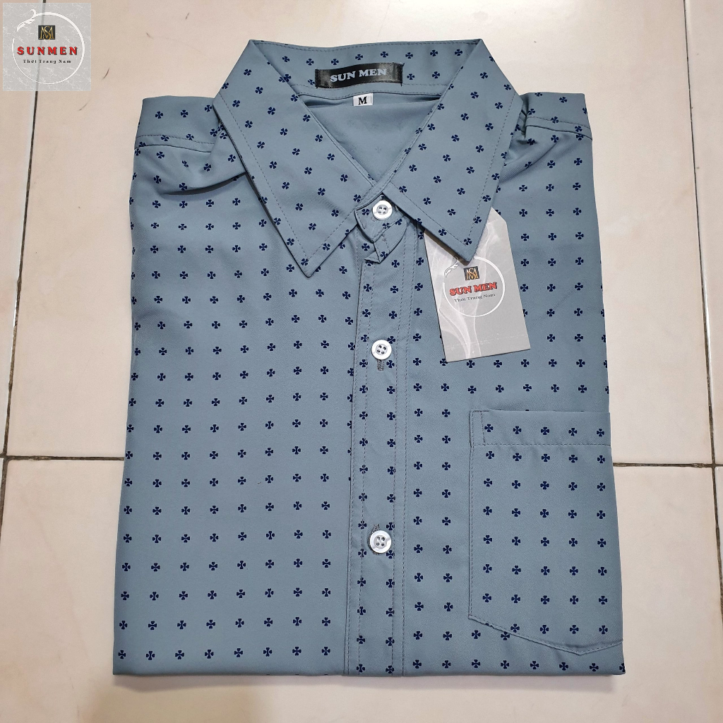 Áo sơ mi nam ngắn tay trung niên SUNMEN vải lụa co giãn mềm bề mặt mịn siêu form rộng classic