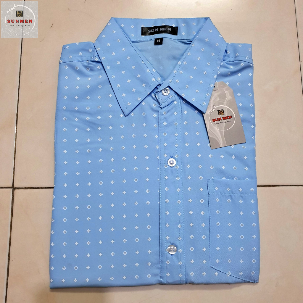 Áo sơ mi nam ngắn tay trung niên SUNMEN vải lụa co giãn mềm bề mặt mịn siêu form rộng classic