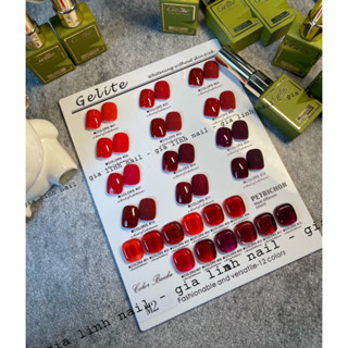 Set sơn gel tone đỏ 12 chai Gelite (kèm bảng màu) chất sơn đặc, mướt