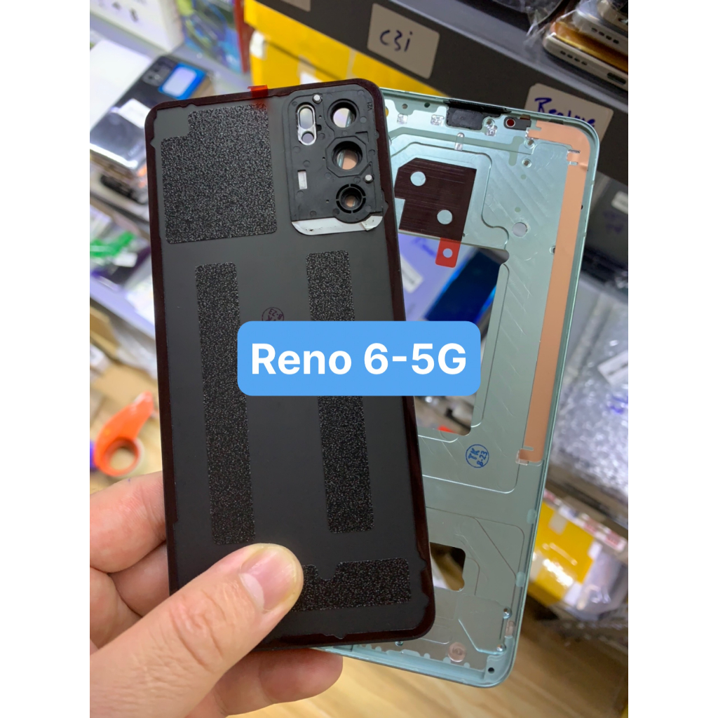 Bộ xương vỏ, kính lưng zin reno 6 - 5G kèm kính camera
