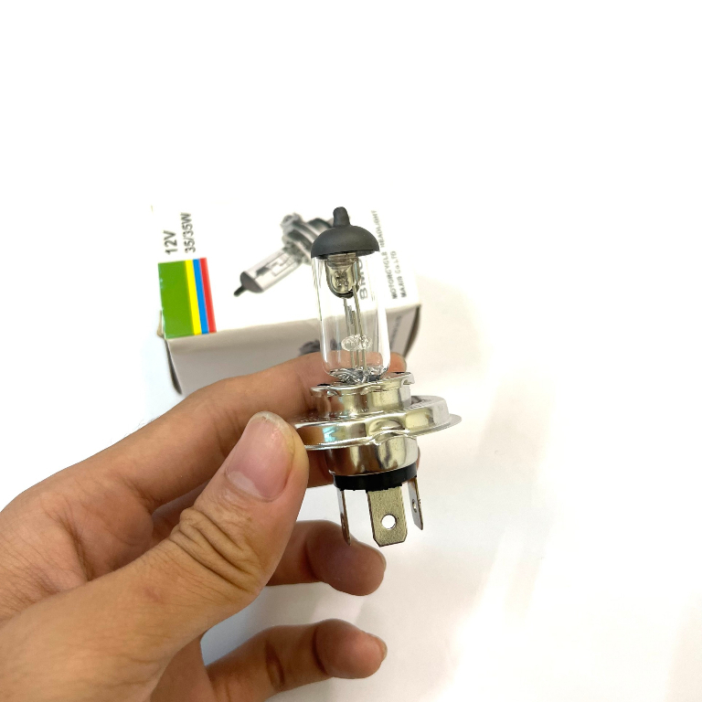 Đèn led pha xe máy chân H4 hàng zin lắp xe Wave, Sirius ... 12V35W Halogen head light sợi đốt