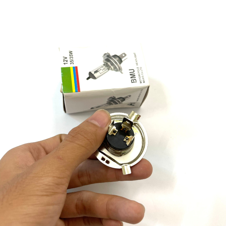 Đèn led pha xe máy chân H4 hàng zin lắp xe Wave, Sirius ... 12V35W Halogen head light sợi đốt