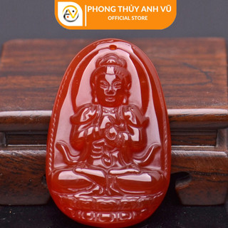 Mặt phật bản mệnh như lai đại nhật - phật bản mệnh tuổi thân tuổi mùi - chất liệu mã não đỏ - BH 12T - Phong Thủy Anh Vũ