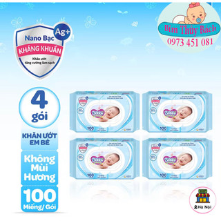 Bộ 4 gói Khăn ướt Bobby không mùi và có mùi 100 tờ/gói