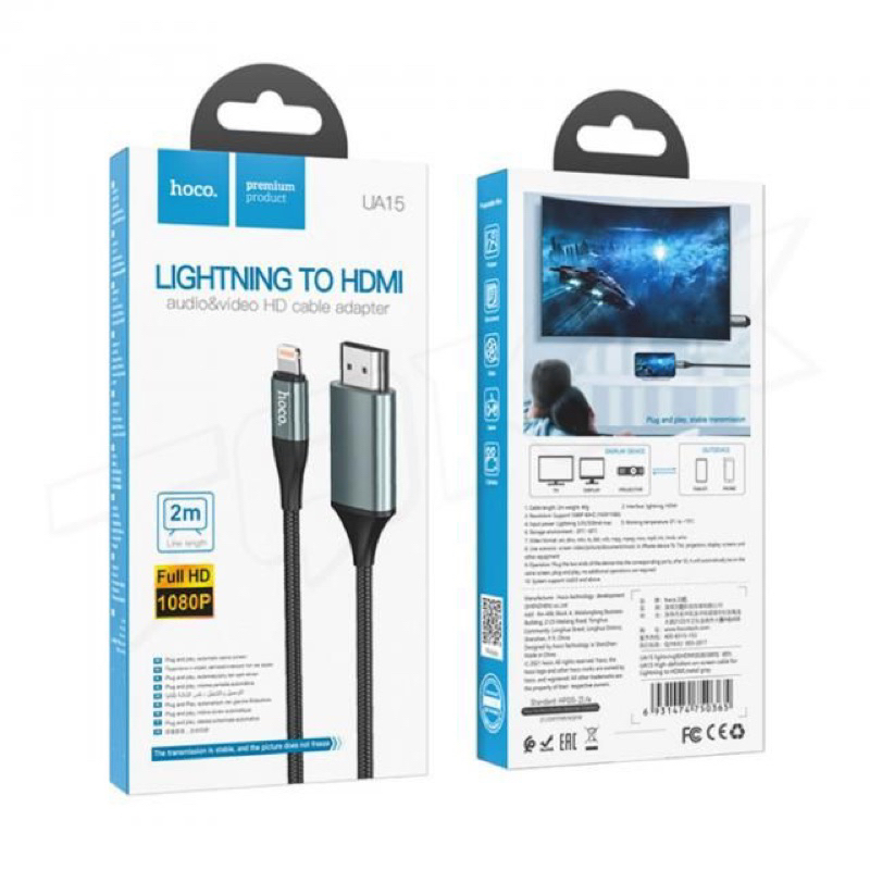 Dây cáp chuyển điện thoại sang hdmi Hoco UA15 cho hình ảnh 1080HD dài 2m chính hãng Bảo Hành 6 tháng lỗi 1 đổi 1