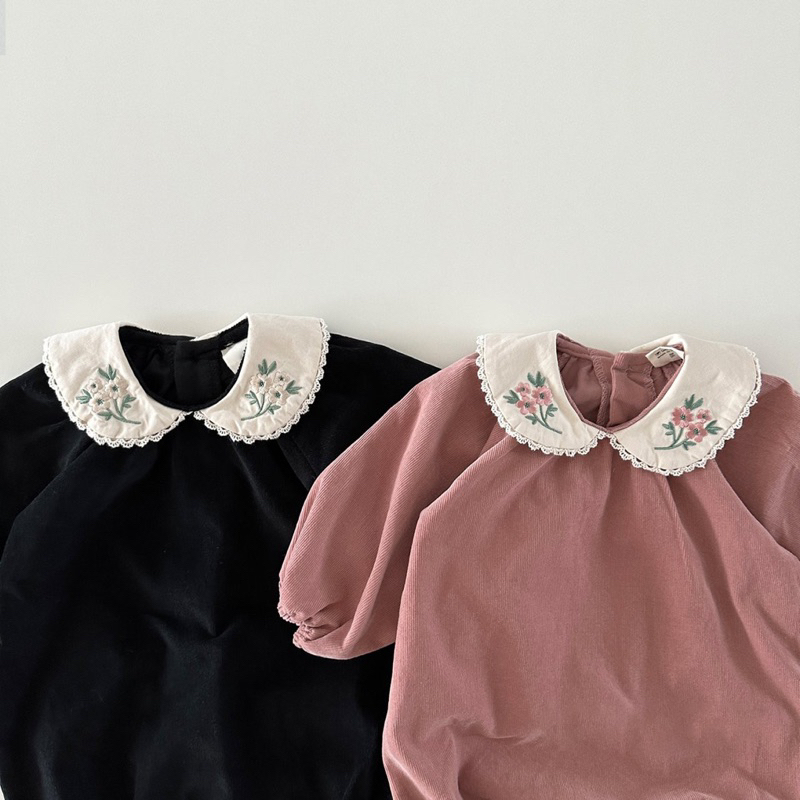 Bodysuit cổ bèo cover bonito cho bé gái chất liệu nhung tăm