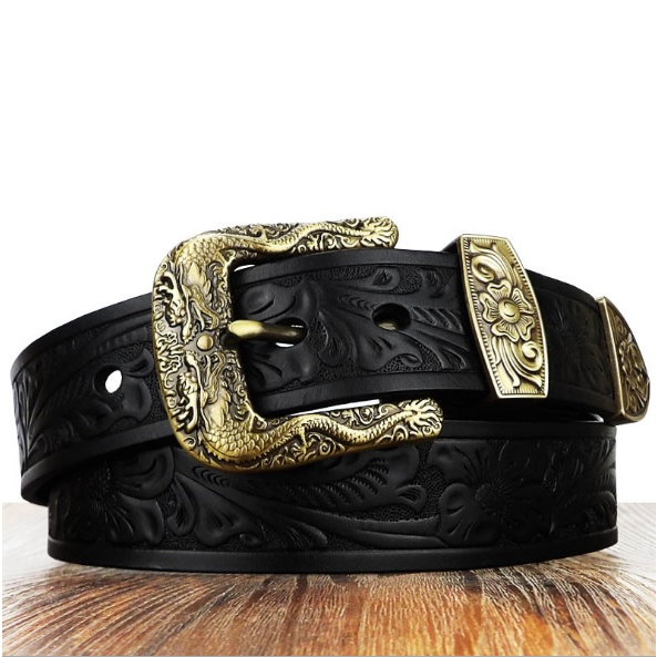 Thắt Lưng Nam Da Bò Miếng 100% Handmade Đầu Khóa Rồng Đúc Đồng 3 Mảnh - Bảo Hành 3 Năm