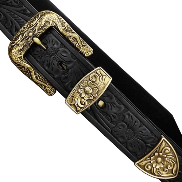 Thắt Lưng Nam Da Bò Miếng 100% Handmade Đầu Khóa Rồng Đúc Đồng 3 Mảnh - Bảo Hành 3 Năm