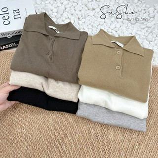 (Hương Muối) Áo len polo trơn tay hến basic - 6 màu