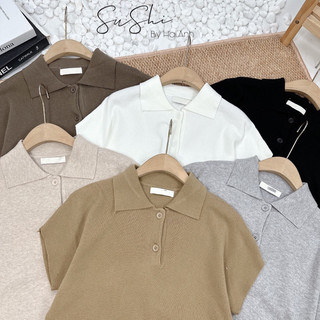 (Hương Muối) Áo len polo trơn tay hến basic - 6 màu