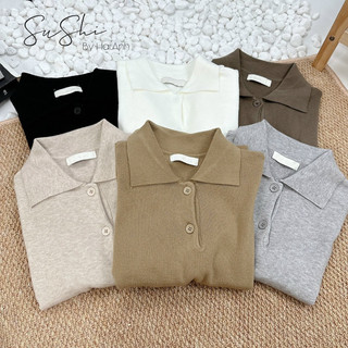 (Hương Muối) Áo len polo trơn tay hến basic - 6 màu
