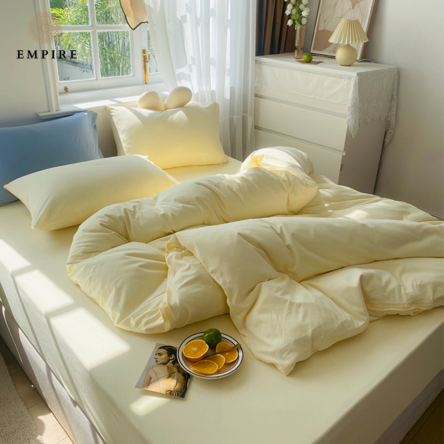 Bộ chăn ga vỏ gối cotton tici 4 món Empire cao cấp mang phong cách hàn quốc bo chun drap - Bình Châu Bedding & Decor