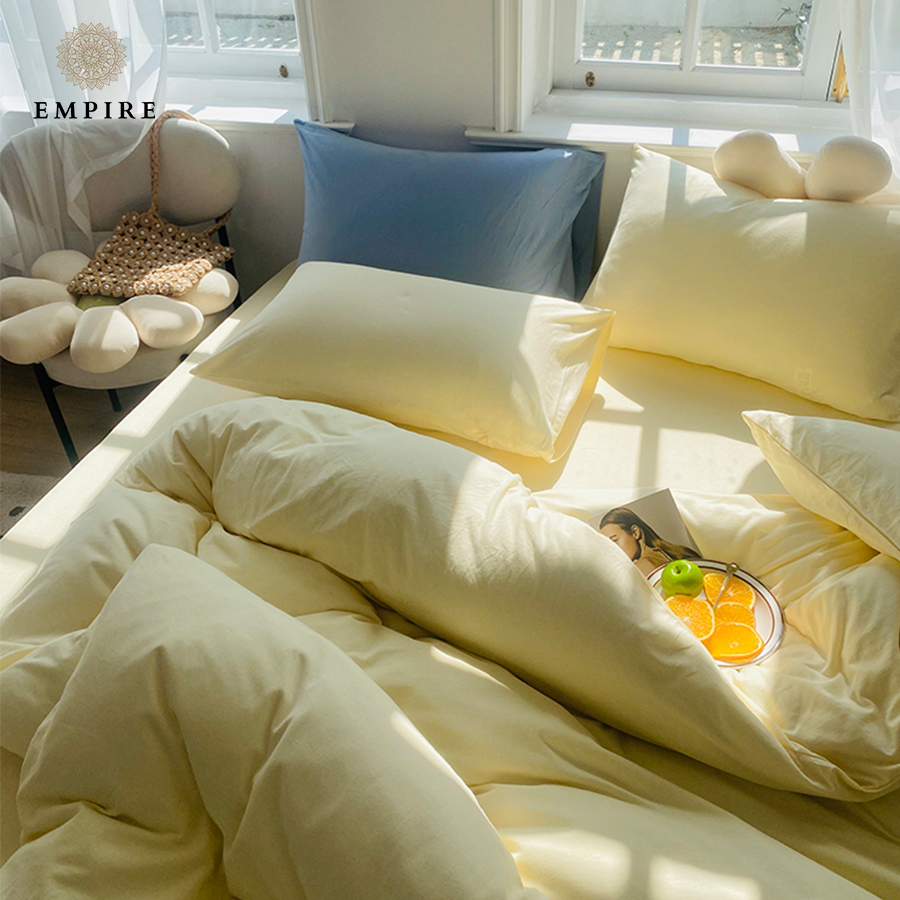 Bộ chăn ga vỏ gối cotton tici 4 món Empire cao cấp mang phong cách hàn quốc bo chun drap - Bình Châu Bedding & Decor