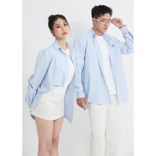 Áo Sơmi Unisex Form Oversize Local Brand Uni Sọc Xanh Trắng