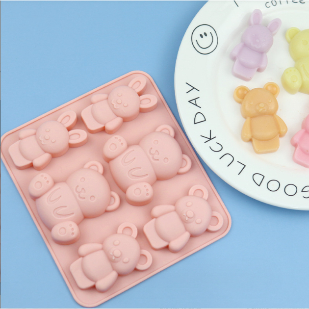 HCM-Khuôn Silicon 6 Thỏ Gấu Dễ Thương Làm Socola, Thạch Rau câu, Pudding, Sáp Nến CAKESHOP