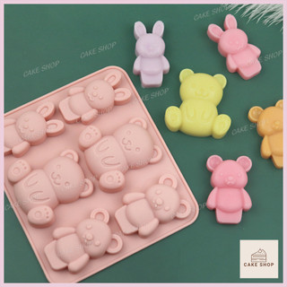 Hcm-khuôn silicon 6 thỏ gấu dễ thương làm socola, thạch rau câu, pudding, sáp nến cakeshop