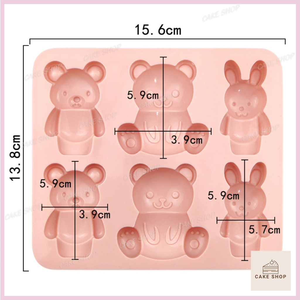 HCM-Khuôn Silicon 6 Thỏ Gấu Dễ Thương Làm Socola, Thạch Rau câu, Pudding, Sáp Nến CAKESHOP