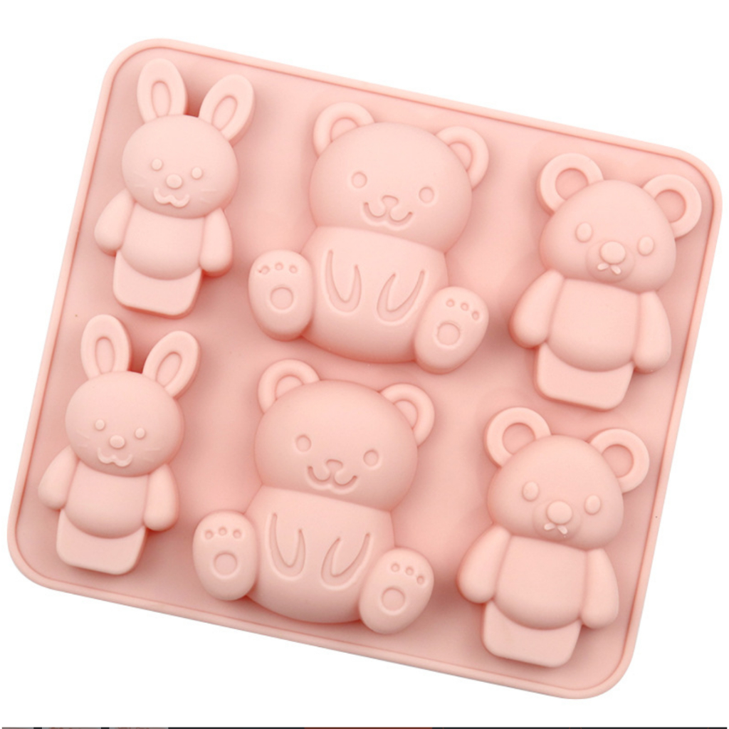 HCM-Khuôn Silicon 6 Thỏ Gấu Dễ Thương Làm Socola, Thạch Rau câu, Pudding, Sáp Nến CAKESHOP