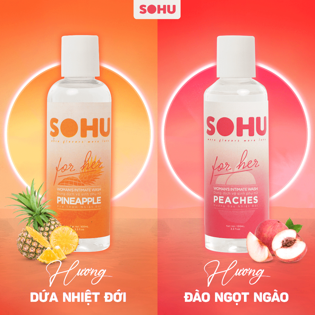 Dung dịch vệ sinh phụ nữ SOHU hương dứa nhiệt đới khử mùi tự nhiên lành tính chai 100ml