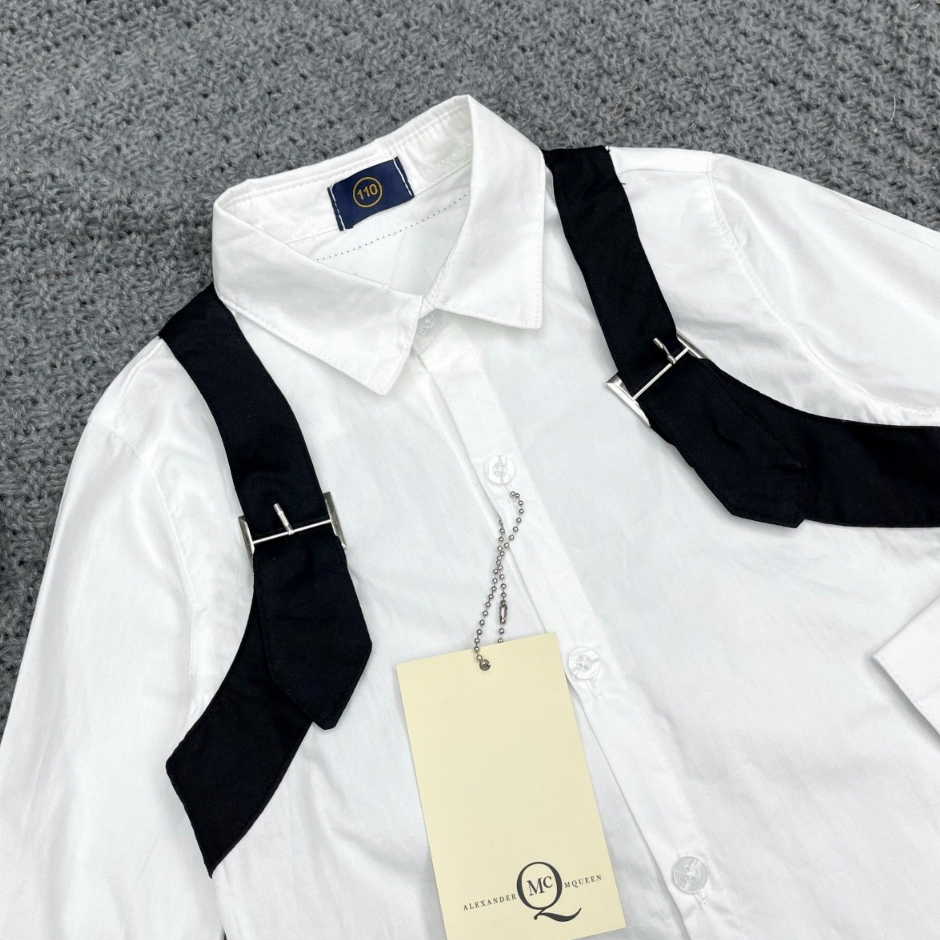 Áo sơ mi Cho Bé Trai Áo sơ mi Dài Tay Kẻ Vạt Tay trắng Đen