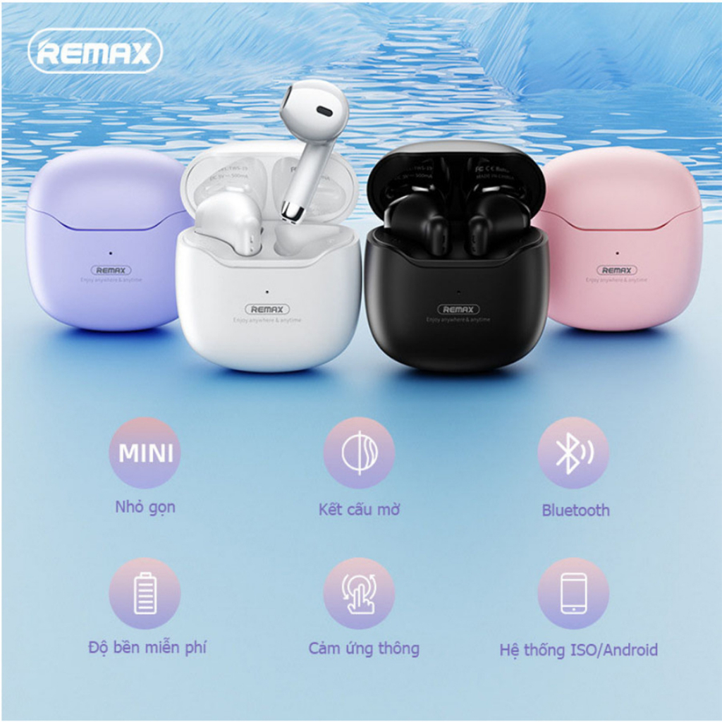 Tai nghe true wireless bluetooth 5.3 không dây Remax TWS 19 có mic đàm thoại cho các dòng máy chống ồn