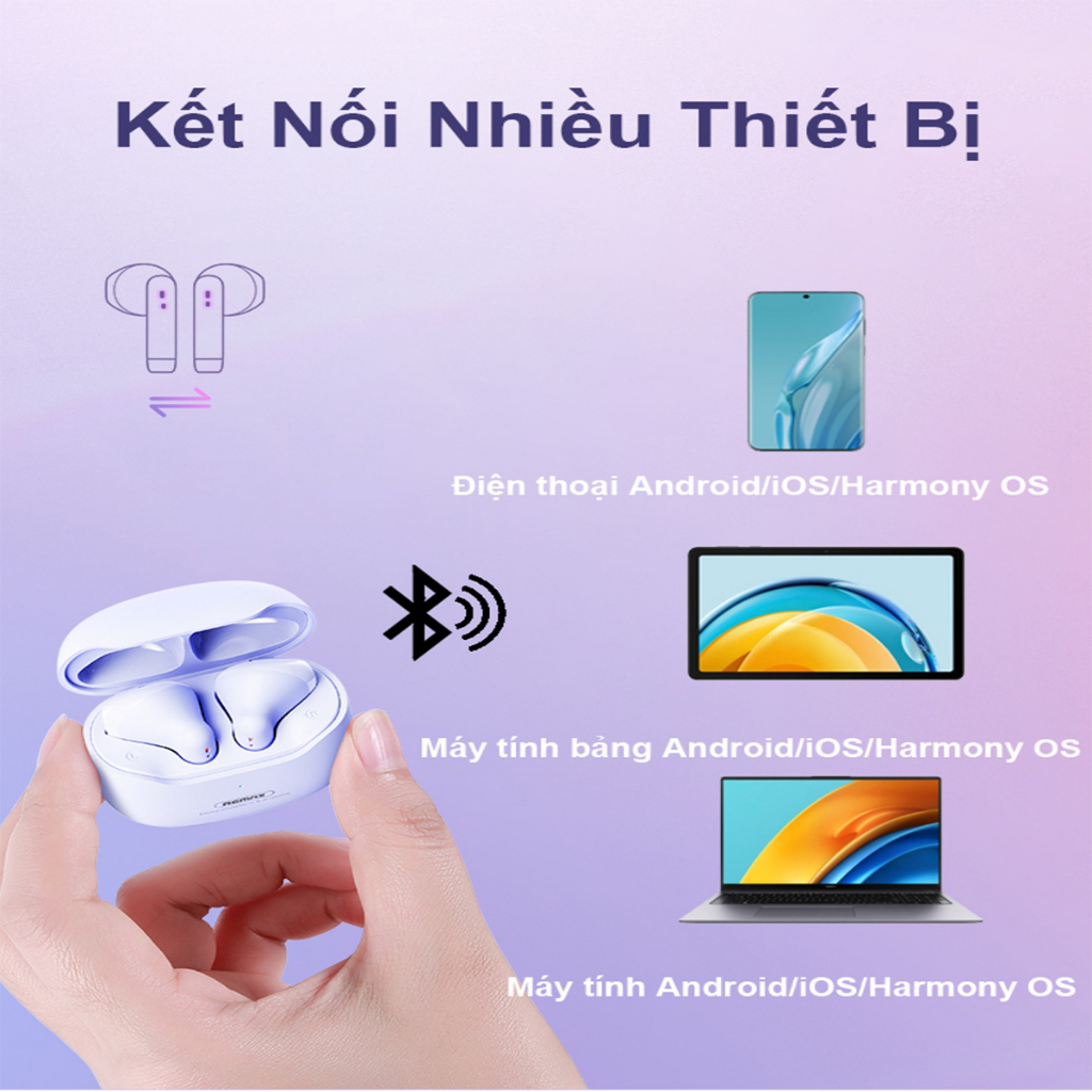 Tai nghe true wireless bluetooth 5.3 không dây Remax TWS 19 có mic đàm thoại cho các dòng máy chống ồn