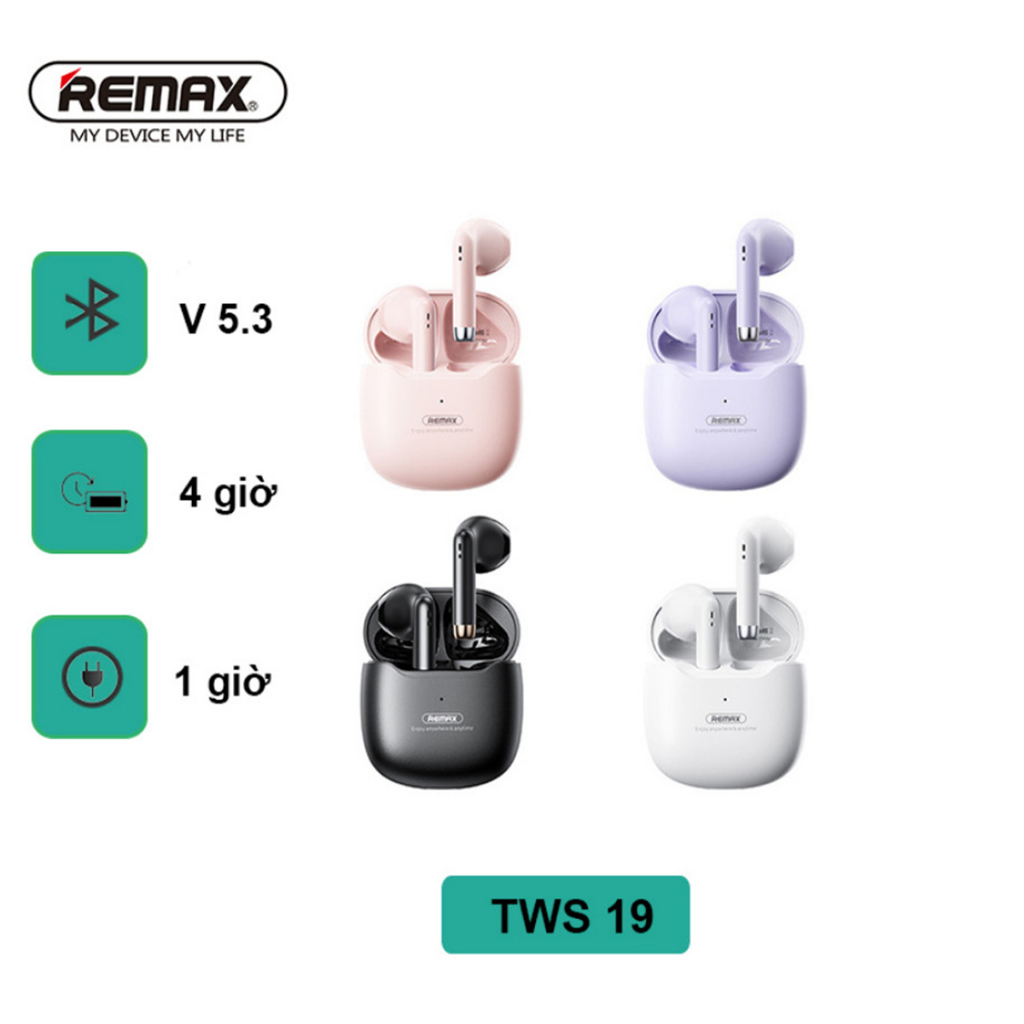 Tai nghe true wireless bluetooth 5.3 không dây Remax TWS 19 có mic đàm thoại cho các dòng máy chống ồn