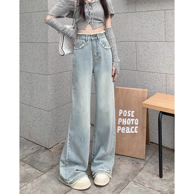 Quần jeans ống suông, quần bò nữ ông suông tua rua trên dưới siêu trẻ trung mới mẻ MS 20