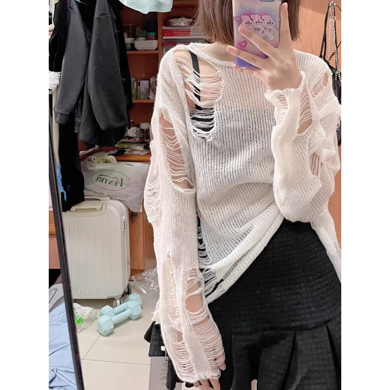 Áo len dệt kim mỏng rách HOT TREND ULZZANG lưới rách FASHIONITA 2023