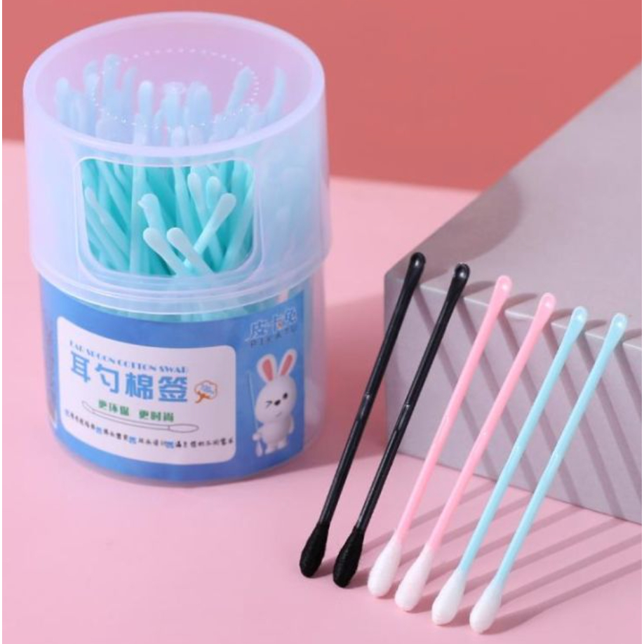 Hộp 100 Tăm Bông Ngoáy Tai 2in1 Đầu Tròn Bằng Cotton Đa Năng, Tăm Bông Vệ Sinh Tai Tiện Dụng