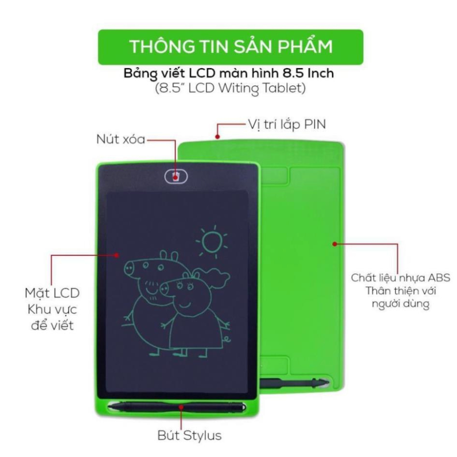 Bảng Viết Vẽ Điện Tử LCD Kèm Bút Và Sẵn Pin Tiện Ích Cho Bé 22x15cm