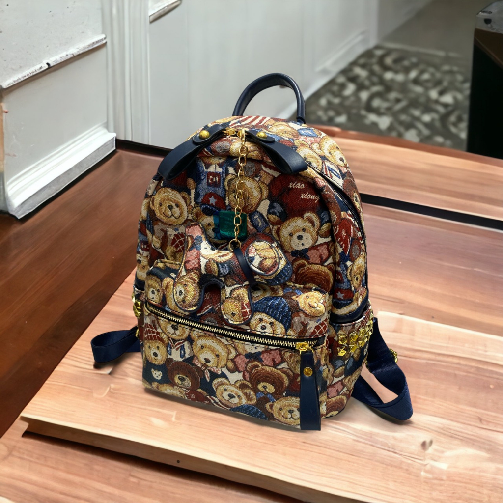 Balo hoạ tiết gấu dâu da PU cao cấp