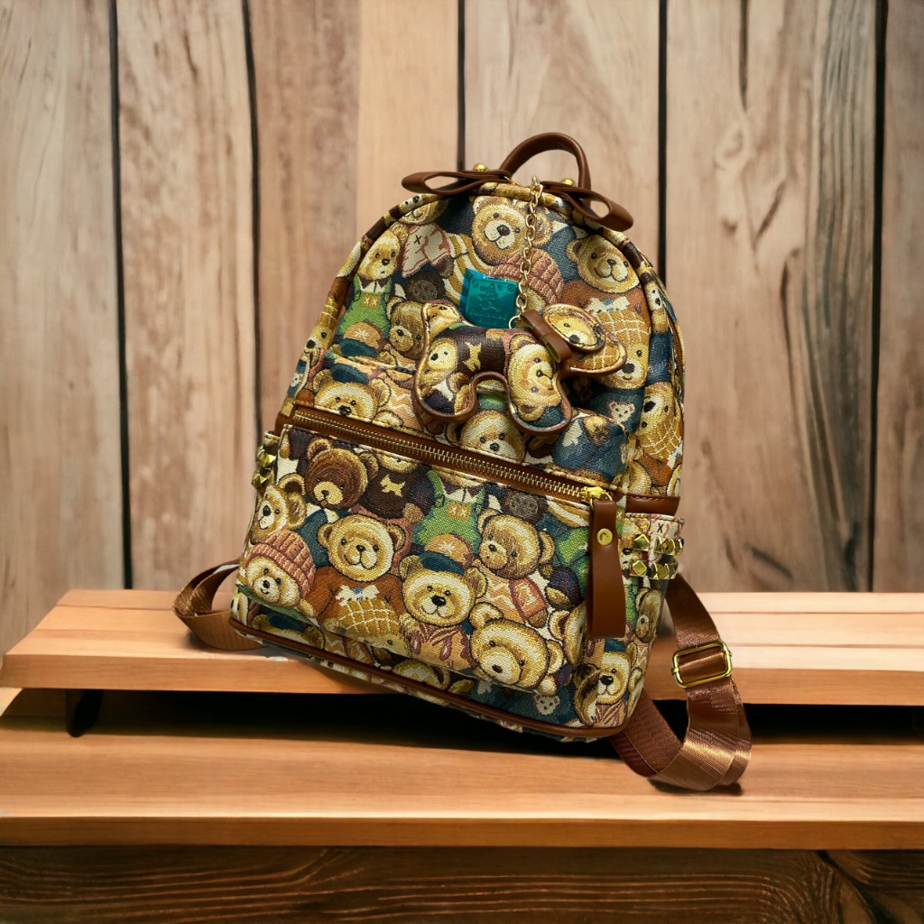 Balo hoạ tiết gấu dâu da PU cao cấp