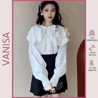 Áo sơ mi nữ form rộng kiểu công sở tay dài bo bánh bèo xinh đẹp cao cấp giá rẻ VANISA SM008