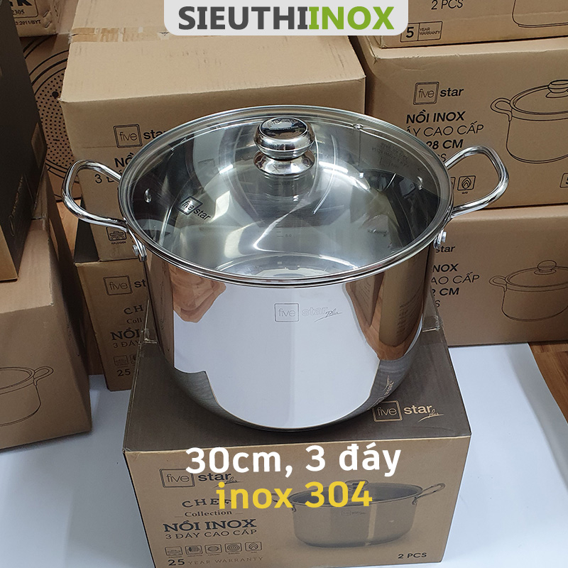 Nồi inox 3 đáy 30cm inox 304 chính hãng FiveStar