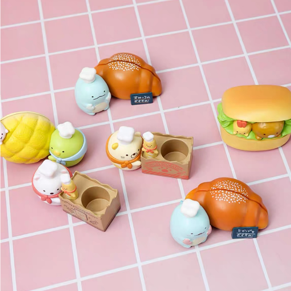 Đồ chơi blind box hộp mù tuyển tập các mô hình  hoạt hình kiêm con dấu,Bánh mì Sumikko Gurashi