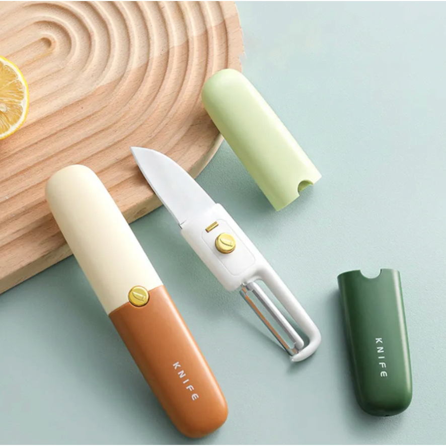 Dao Gọt Rau Củ Quả 2in1 Chất Liệu Thép Không Gỉ Có Nắp Đậy Đa Năng 15.3x7.8cm