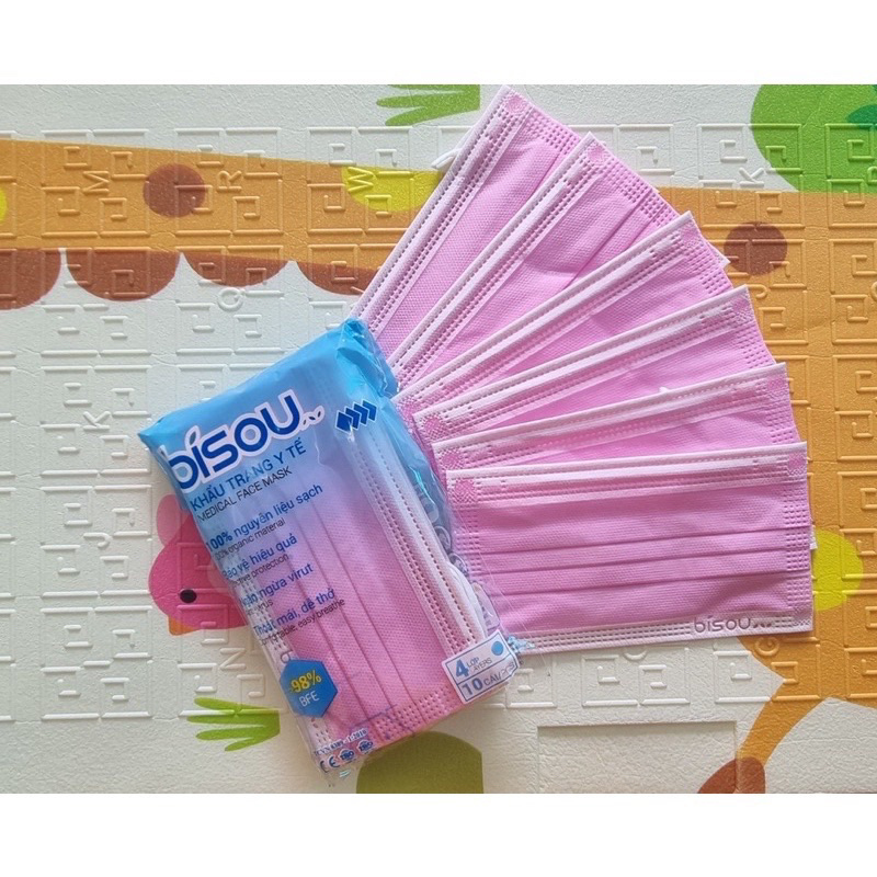 Khẩu trang Bisou y tế cao cấp mịn không xù lông