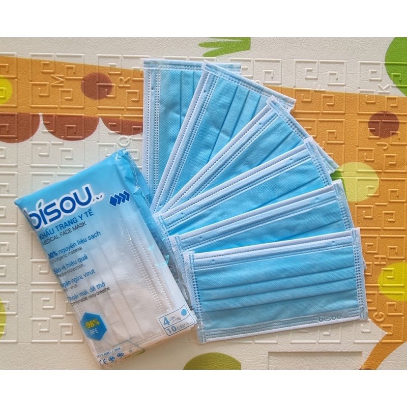 Khẩu trang Bisou y tế cao cấp mịn không xù lông