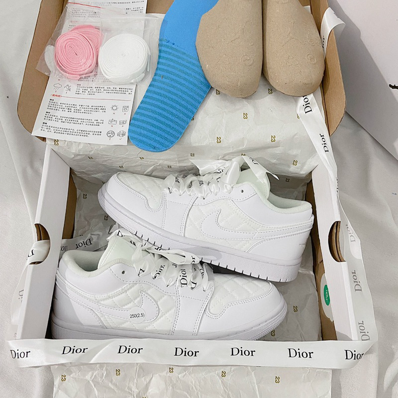 Giày jor.dann full trắng diiorr kẻ caro thấp cổ bestquaility