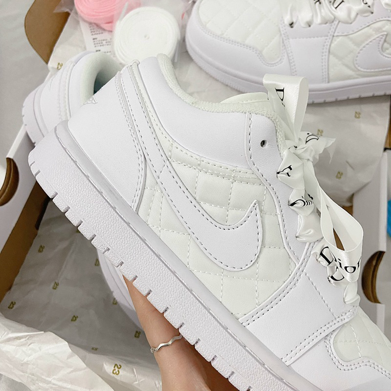 Giày jor.dann full trắng diiorr kẻ caro thấp cổ bestquaility