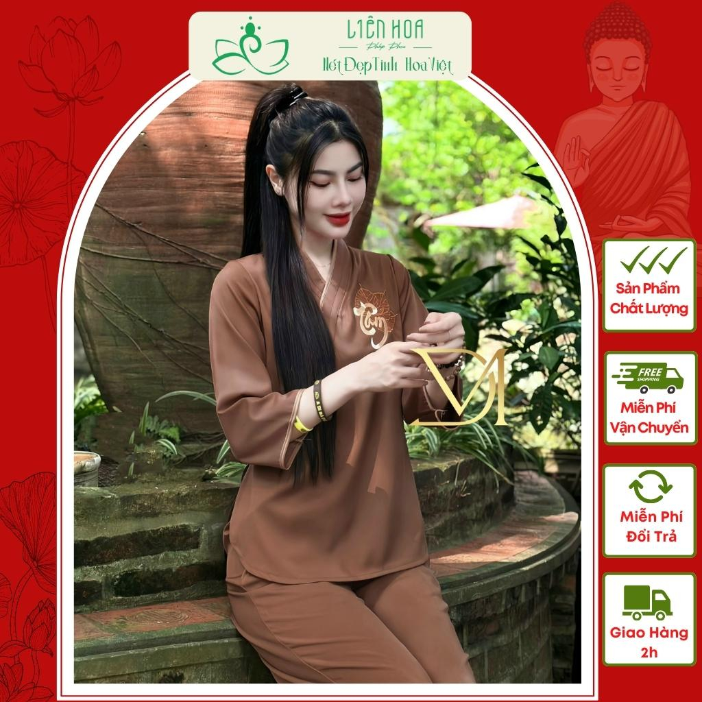 Đồ Lam Đi Chùa - Set Lam Phật Tử Thêu Bồ Đề Tâm- Pháp Phục Liên Hoa