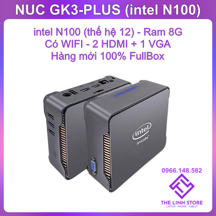 Máy tính Mini PC Intel NUC GK3 Plus mới FullBox - intel N100 thế hệ 12 ram 16G