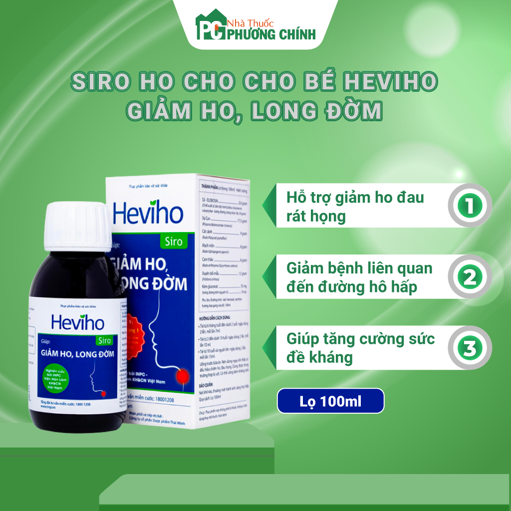 Siro Giảm Ho Cho Bé Heviho Siro - Giảm Ho, Long Đờm (Lọ 100ml)