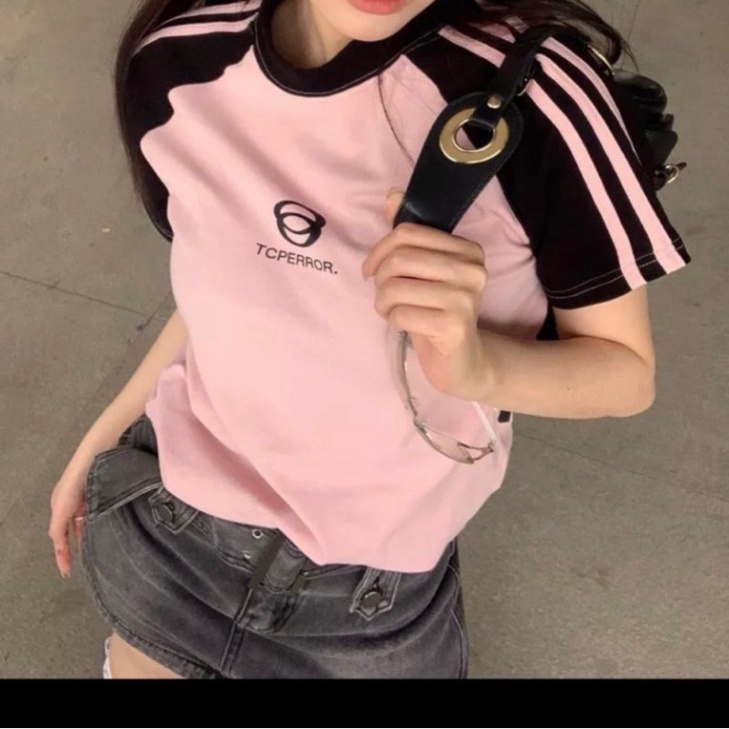 Áo thun Baby Tee RAGLAN áo hồng tay đen thể thao dễ phối đồ, Áo phông nữ chữ TCPERROR chất cotton khô SA36 HMStyle