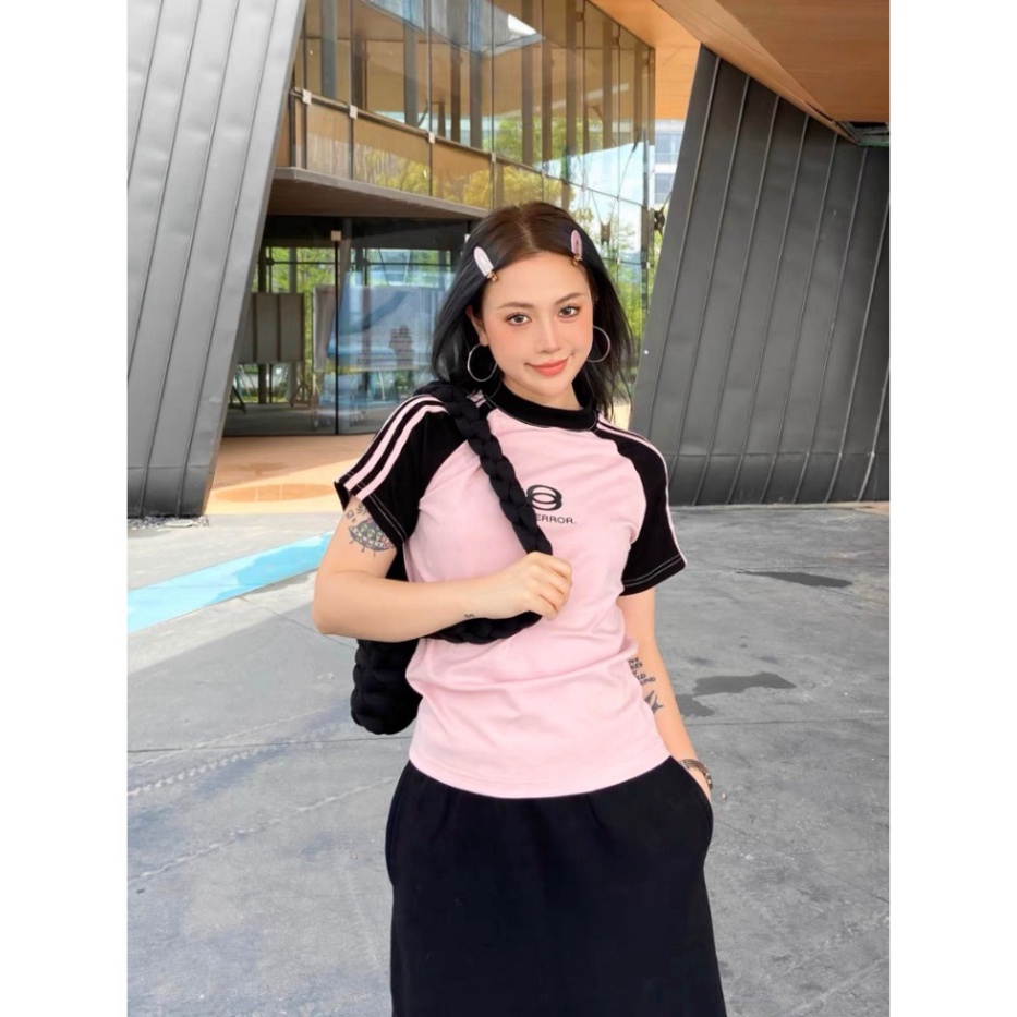 Áo thun Baby Tee RAGLAN áo hồng tay đen thể thao dễ phối đồ, Áo phông nữ chữ TCPERROR chất cotton khô SA36 HMStyle