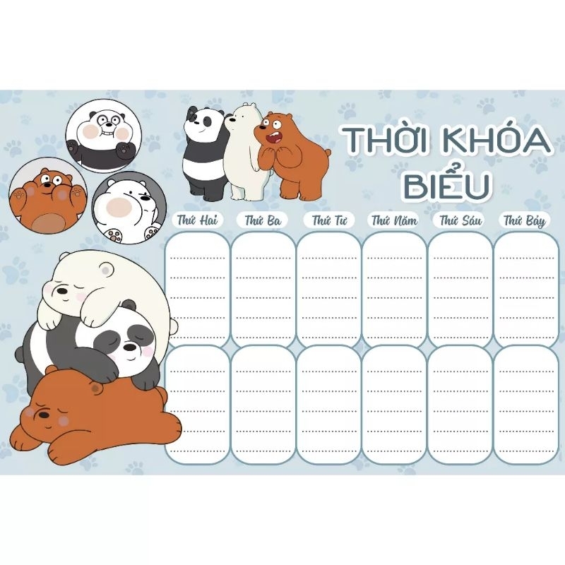 Thời khóa biểu siêu dễ thương.