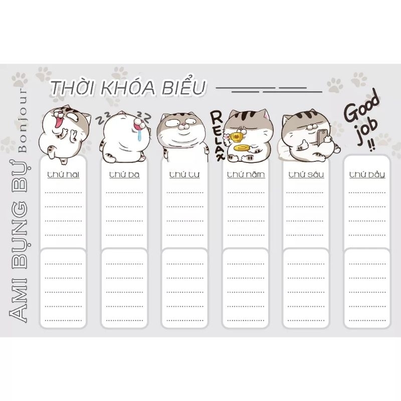 Thời khóa biểu siêu dễ thương.