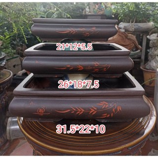 Bộ 3 chậu, ang chữ nhật dáng cổ vẽ lá liễu